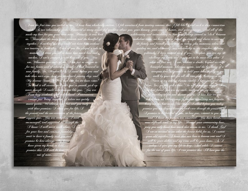 Faded Wedding Photo with Wedding Vows or store Song Lyrics, PRINT or CANVAS Wall Art - Wedding Memento - Unique Wedding, Anniversary Gift